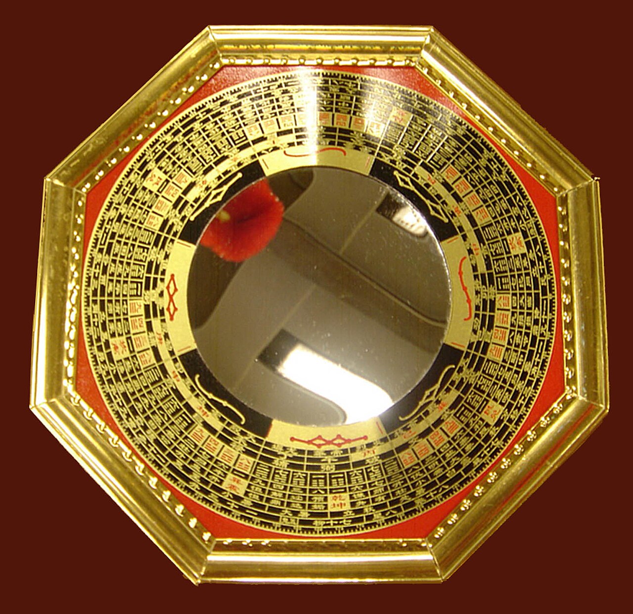 Bagua mirror — A convex bagua mirror with luopan rings.