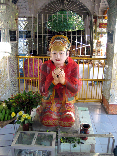 Nat figure (Burmese spirit-deity) — Sanda Muhki, the ogress, offering her own breasts to the Buddha