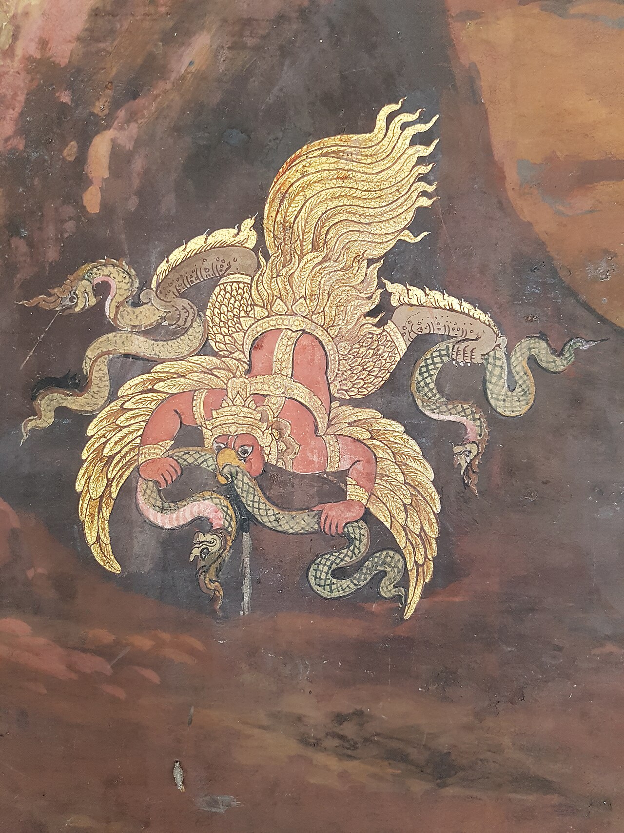 Naga pendant — * Overview: Painting at the Temple of the Emerald Buddha, Bangkok, depicting characters or scenes from Rammakian, a Thai