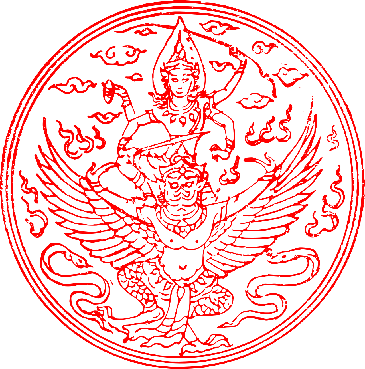 Naga pendant — Garuda Seal of Siam, the first version, as drawn by Prince Narisara Nuvadtivongs in 1893.