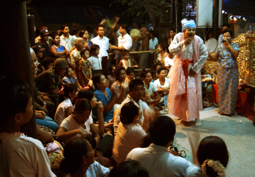Nat figure (Burmese spirit-deity) — in the evening the atmosphere in the nat festival turns even jollier, with the crowd jumping around. according to animis