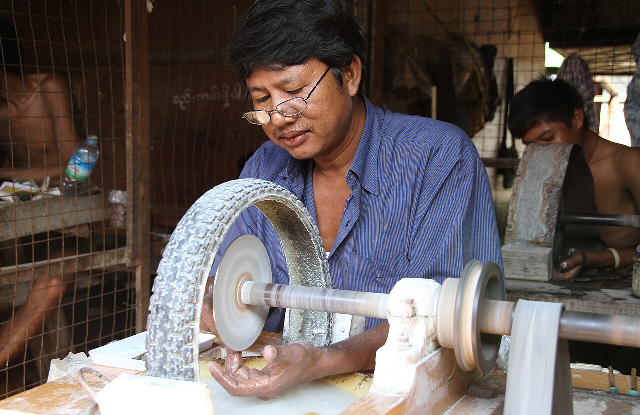 Burmese jadeite Buddha pendant — ade market in Mandalay in Myanmar.