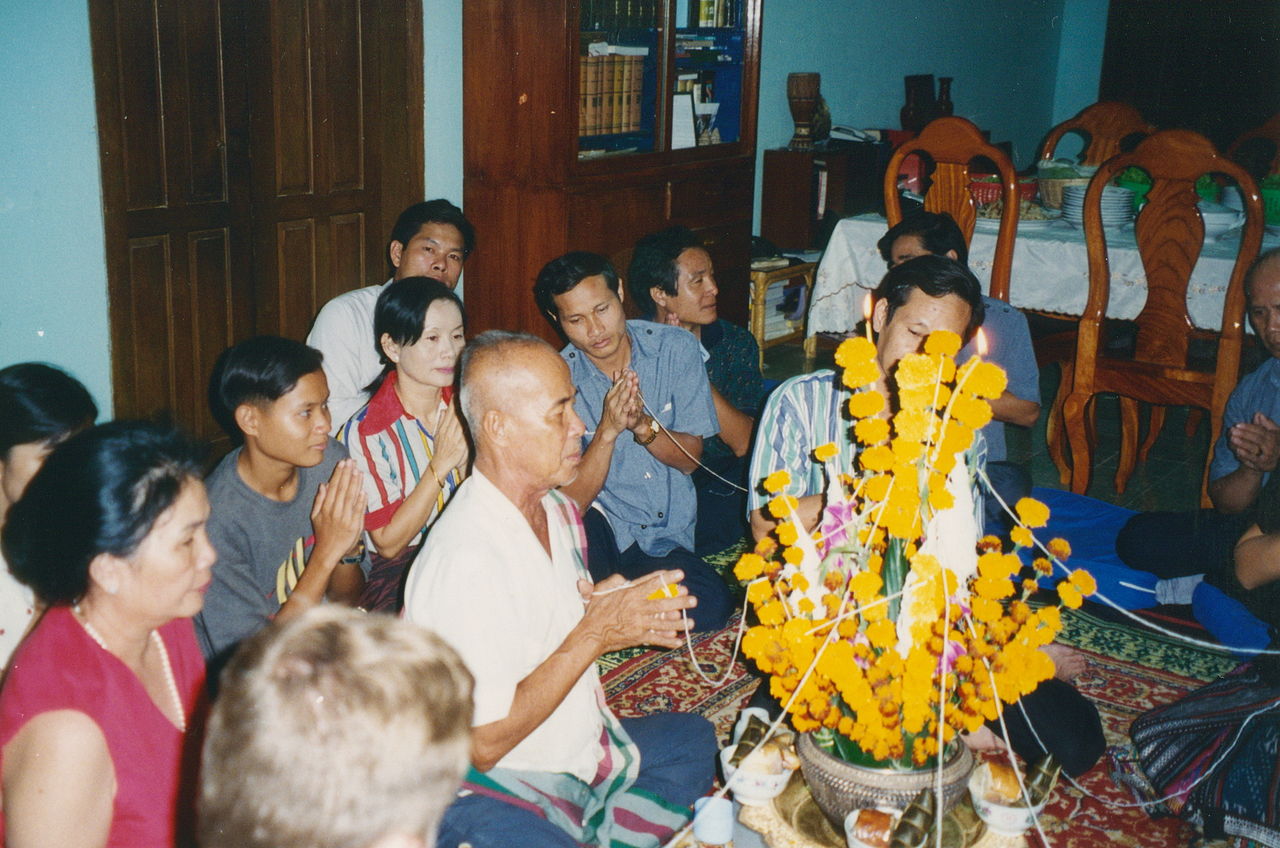 Sai sin (blessed cotton thread) — A local family where two of my friends stayed held a baci ceremony for us, for our safe journey.
Baci is an animist ritu