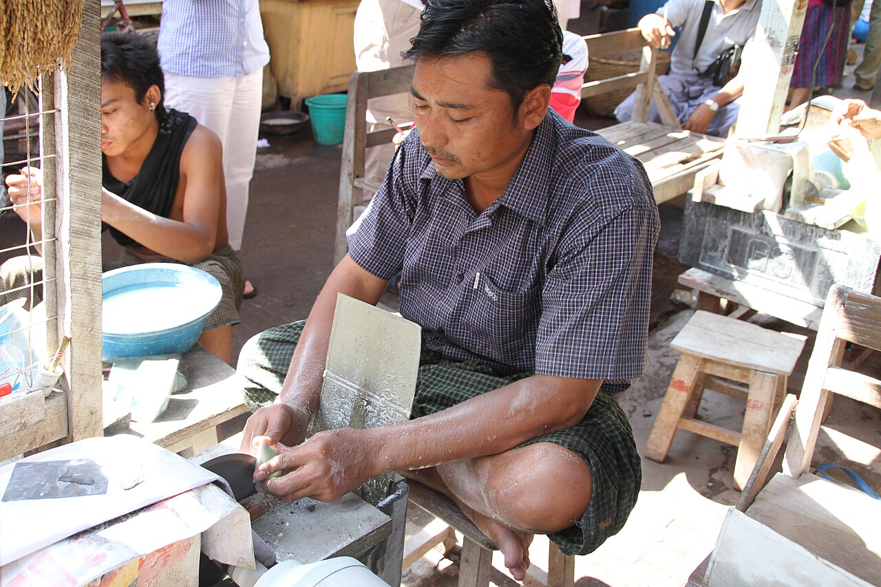 Burmese jadeite Buddha pendant — ade market in Mandalay in Myanmar.