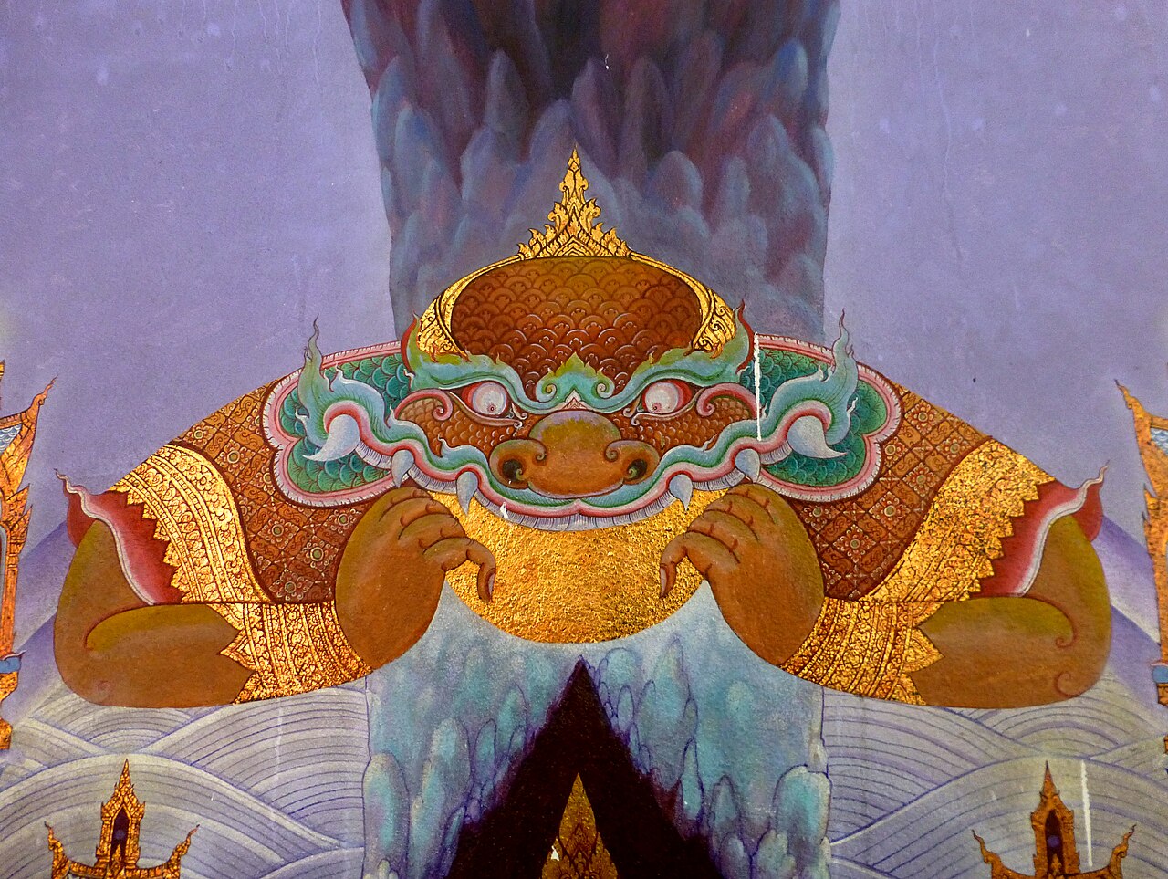 Phra Rahu (the eclipse-swallower) — 49 Rahu swallowing the Moon, Wat Pangla, Sadao Dt., Songkhla Province, Thailand

Photograph from Wat Pangla in Songhkla,