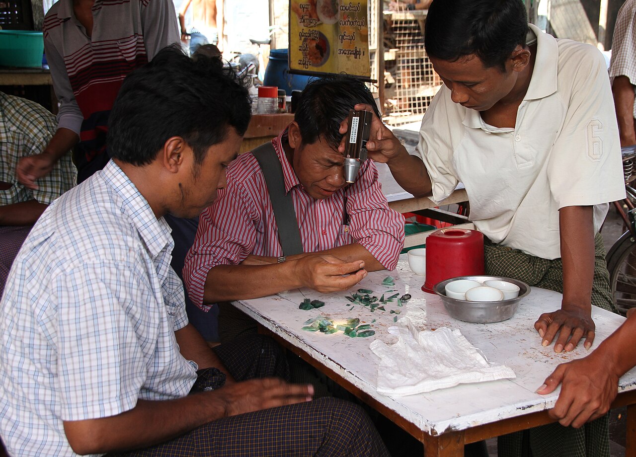 Burmese jadeite Buddha pendant — ade market in Mandalay in Myanmar.
