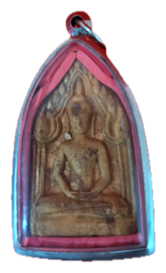 พระพิมพ์ทรงขุนแผน เลี่ยมกรอบสแตนเลส · Khun Phaen-style Buddha tablet in a steel case