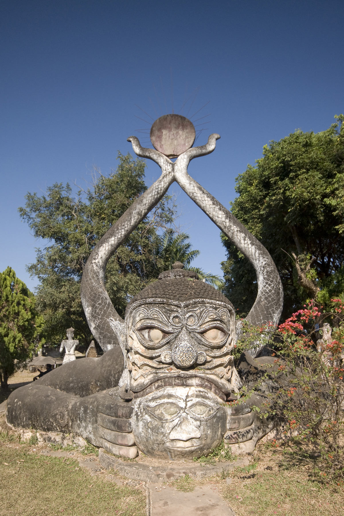 Phra Rahu (the eclipse-swallower) — In 1958 priest-shaman Luang Pu Bunleua Sulilat, who integrated Hinduism and Buddhism, built this park full of concrete s