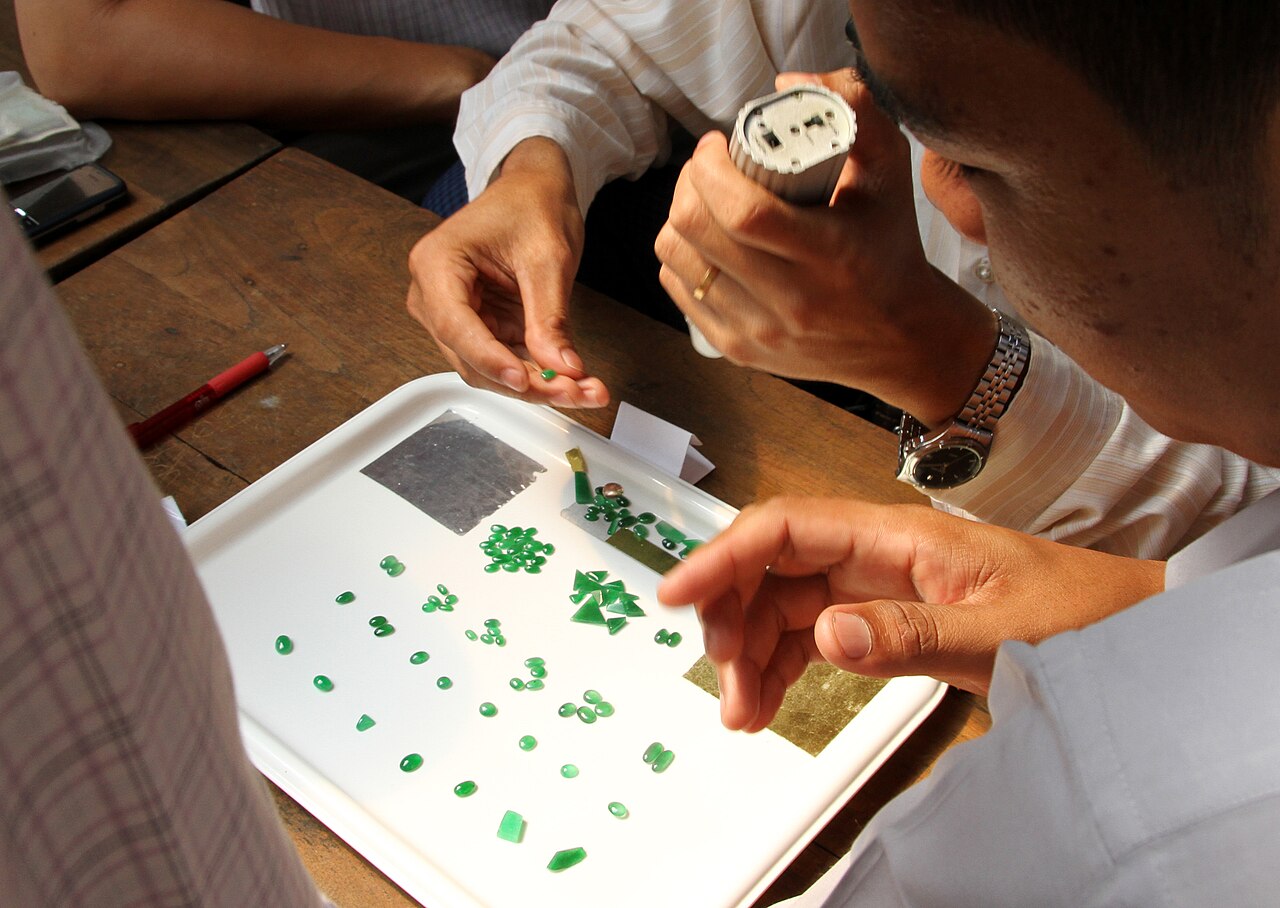 Burmese jadeite Buddha pendant — ade market in Mandalay in Myanmar.