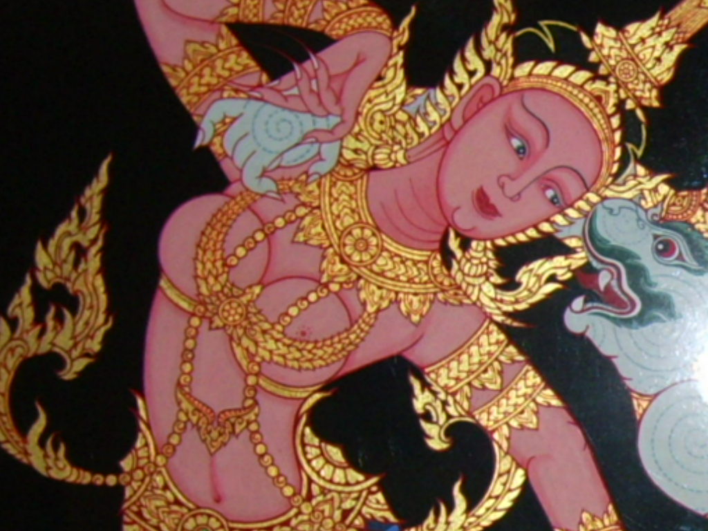 Hanuman figure — Mermaid Suvannamaccha, a mural painting of Bangkok Temple. Taken in 2007.