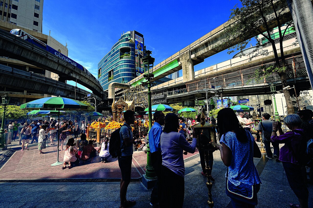 Four-faced Brahma pendant — Erawan Shrine, also called “Phra Prom Erawan”, is located at the front of Grand Hyatt Erawan Hotel, at the Ratchaprasong