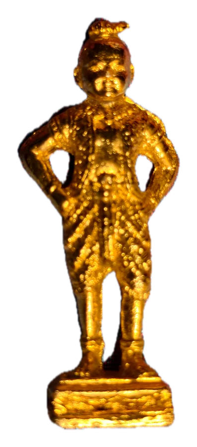 รูปหล่อยืน เท้าสะเอว · Standing gilt figure, fists on hips